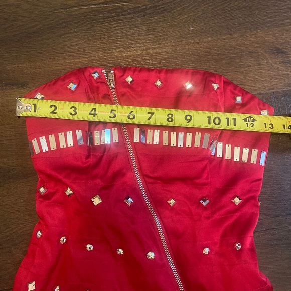 Y2K BEBE TRAPUNTO CORSET BUSTIER RED SATIN TUBE TOP SZ XXS NEW STUDDED SATEEN - Picture 7 of 14